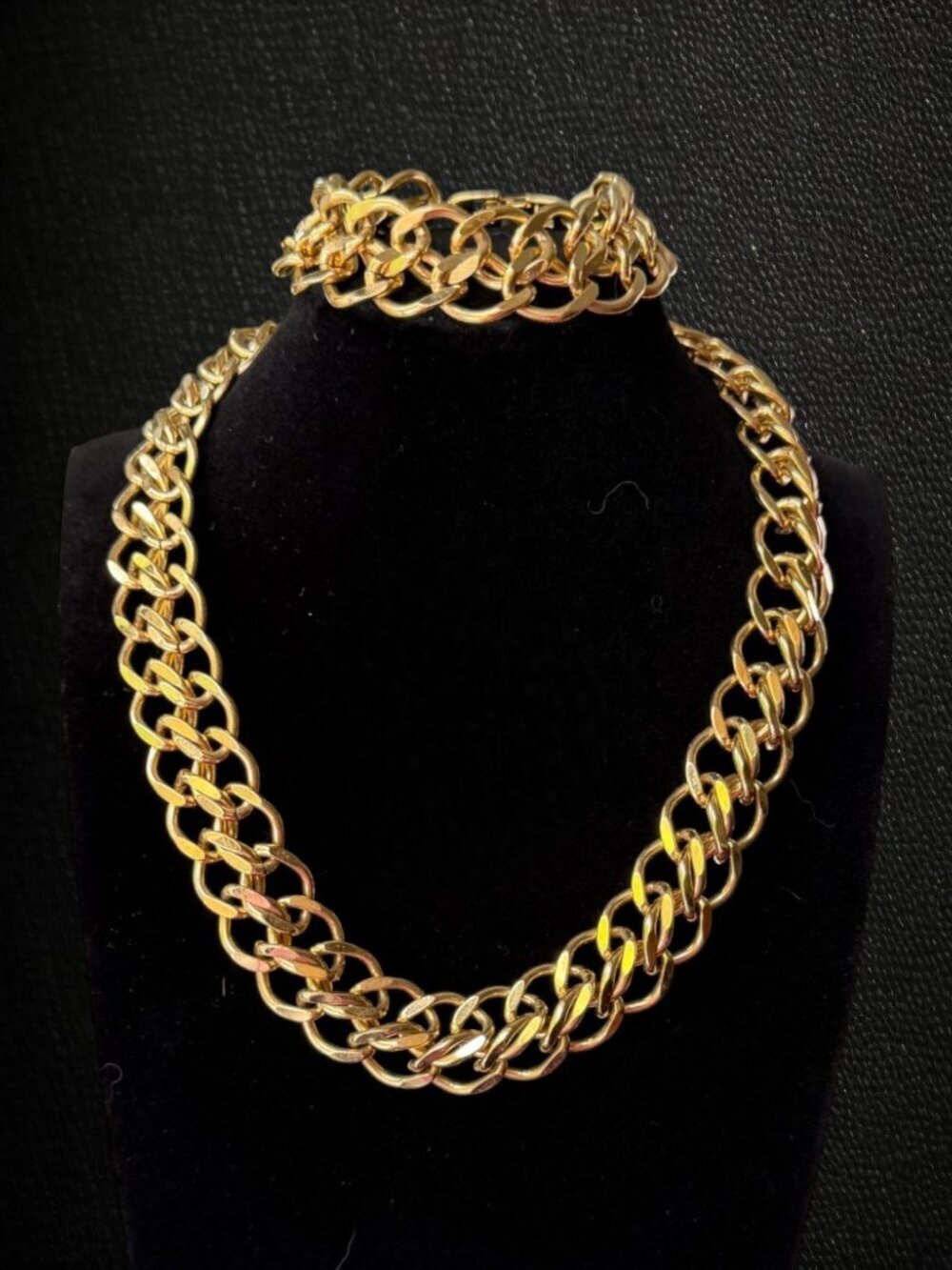 Vintage Napier Gold Tone Chunky Chain Link Necklace & Bracelet Set Statement 80s